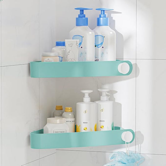 Sotfamily Plastic Shower Caddy Corner (for 90° Only), 2 Pack,Turquoise | Adhesive Corner Shower Shelves for Bathroom Organizers and Storage, Bathroom Decor, No Drill, Rust Free