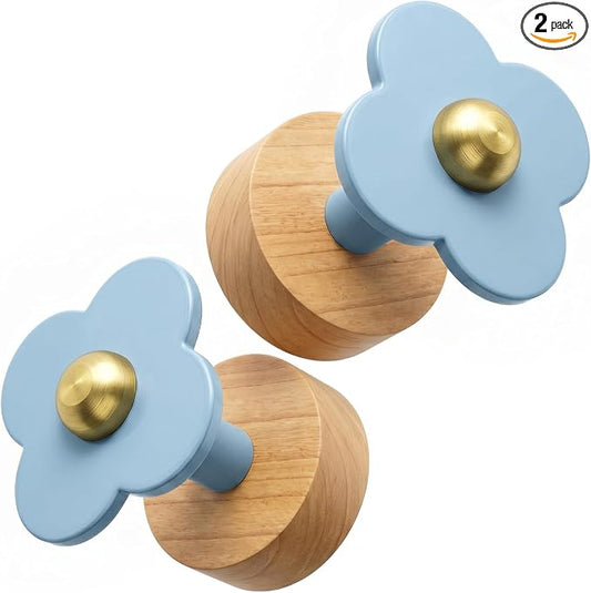 Tindbea Upgreded Heavy Duty Coat Rack Wall Mount for Entryway, Kids' Room | Cheery Wood，Blue