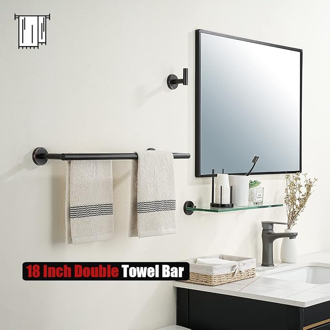 JQK Double Towel Bar Oil Rubbed Bronze, 19 Inch 304 Stainless Steel Thicken 0.8mm Towel Rack Bathroom, Towel Holder ORB Wall Mount, Useable Length 16 Inch, TB100L16-ORB