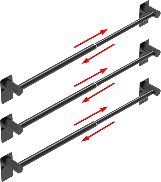 Towel Bar, 14inch to 25inch Adjustable Towel Holder Rod, Self Adhesive Wall Mounted Hand or Body Towel Rack for Bathroom Kitchen, Stainless Steel Organizer Single Bar (Matte Black, 3 Pack)