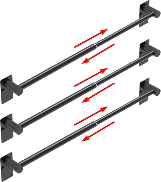 Towel Bar, 14inch to 25inch Adjustable Towel Holder Rod, Self Adhesive Wall Mounted Hand or Body Towel Rack for Bathroom Kitchen, Stainless Steel Organizer Single Bar (Matte Black, 3 Pack)