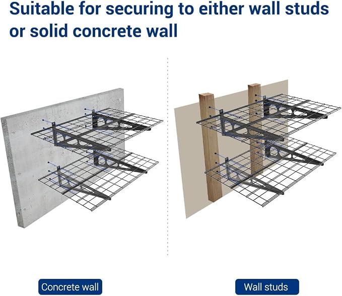 FLEXIMOUNTS 2 Pack 2x4ft Garage Shelving Wall Mounted Storage Rack, Black | 24-inch-by-48-inch Wall Shelf for Garage Workshop, Rustproof Seamless Grid Design, Classic Series