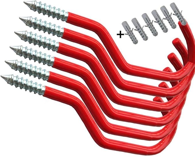 Heavy Duty Bike Hook for Garage Ceiling, 6 PCS Garage Storage System Hooks Loading Capacity 100 LBS, Large Screw Bike Hooks for Garage Wall and Garage Ceiling, Outdoor String Lights Plants hooks