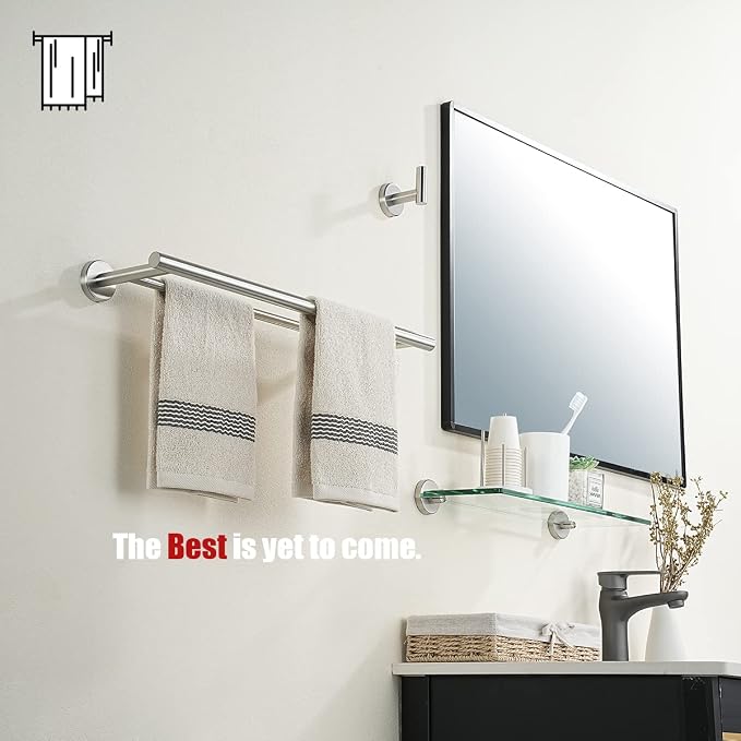 JQK Double Bath Towel Bar, 20.5 Inch 304 Stainless Steel Thicken 0.8mm Towel Rack Bathroom, Towel Holder Brushed Finished Wall Mount, Useable Length 18 Inch, TB100L18-BN