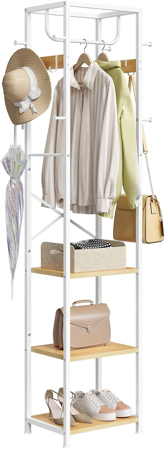 ELYKEN Coat Rack Freestanding, Hall Tree with 3 Shelves and 12 Hooks | Industrial Metal Frame, Space-Saving Design, Clothes Rack Stand Organizer for Bedroom, Hallway, Entryway, Office, Living Room