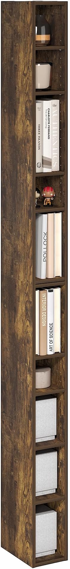 Furinno Fulda Book Shelf, 10-Tier Bookshelf, Space Saving Storage Shelf Bookcase, 9.2 x 5.9 x 78.7, for Living Room, Bedroom, Home Office, Amber Pine