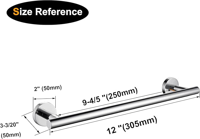 Nolimas Polished Chrome Bath Hand Towel Bar Single Bars Towel Rack Rod Classic Wall Mounted Stainless Steel Toilet Kitchen Bathroom Towel Bar Towel Shelf Single Layer,12inch