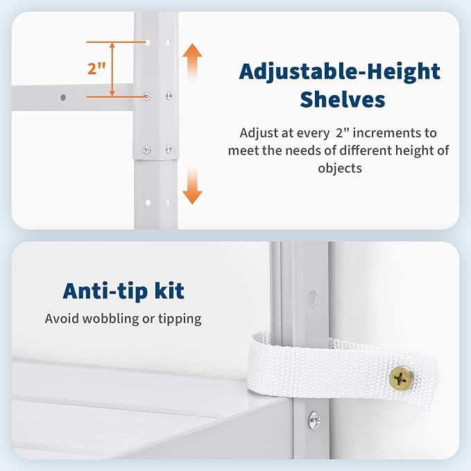 Storage Shelves, Heavy Duty Garage Storage Shelves 5-Tier Metal Shelving Unit for Kitchen Pantry Basement Bathroom Laundry, Adjustable Shelving, 2500 LBS Capacity, 35.4" L x 12" W x 68" H