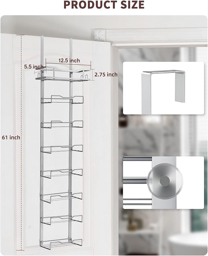 Aetyord Hanging Towel Racks for Bathroom Storage | 8-Tier Over The Door Bath Towel Storage Organizer with Metal Shelf Basket for Small Bathrooms RV Camper Silver
