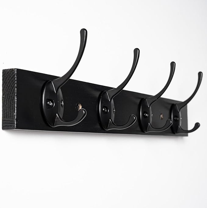 VERTORGAN 1 Pack Wall Mounted Wooden Hat Rack,4 Hooks Entryway(Black) | Wood Coat Hooks,Wall Hooks for Hanging,Hat Rack Bag Hanger Key Holder for Wall,Purse Hanger Towel Racks for Bathroom