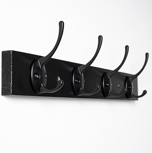 VERTORGAN 1 Pack Wall Mounted Wooden Hat Rack,4 Hooks Entryway(Black) | Wood Coat Hooks,Wall Hooks for Hanging,Hat Rack Bag Hanger Key Holder for Wall,Purse Hanger Towel Racks for Bathroom