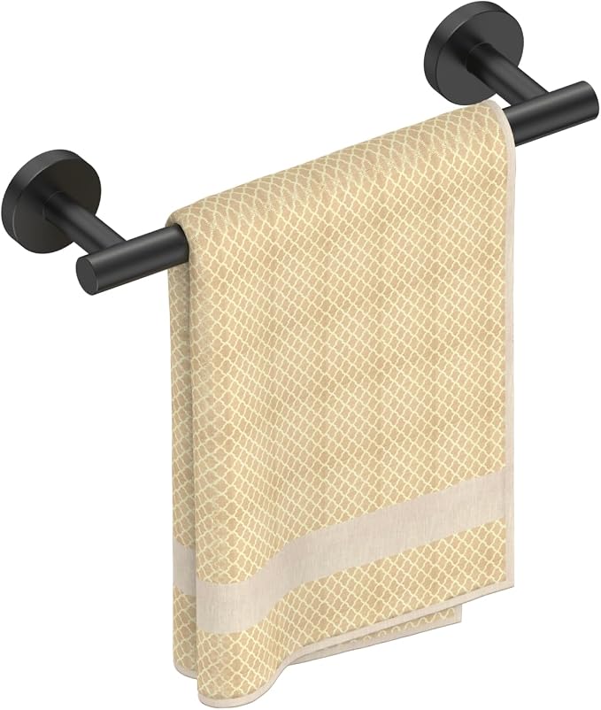 FORIOUS Towel Bar 12" Towel Racks for Bathroom Wall Mounted Matte Black | Total Length 14 Inch, Rustproof, Stainless Steel Towel Holder, Wall Mounted for Bathroom Bedroom, Heavy Duty, Space Saving