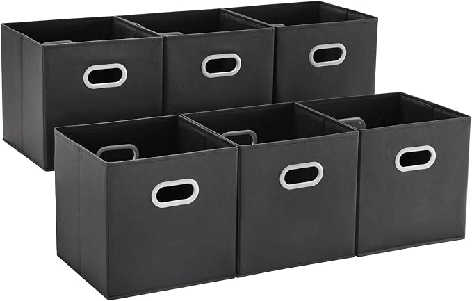 MAX Houser Fabric Storage Bins Cubes Baskets Containers with Dual Plastic Handles for Home Closet Bedroom Drawers Organizers (Black)