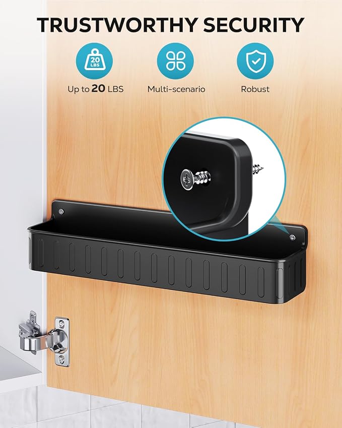 Nieifi Spice Rack Wall Mount, 4 Pack Black, 2" Depth, Screw/Adhesive | Wall-Mounted with Removable Hooks Saves Counter Space, Fits 2" Deep Jars, Ideal for Kitchen Cabinets, Pantry Doors, and RVs.