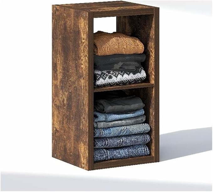 Furinno Cubic Extra Thick 2-Cube Closet Organizers and Storage, Amber Pine | 14.6 x 16 x 30 in, Open Shelf Closet Storage, Closet Organizer, for Wardrobe, Bedroom, Living Room