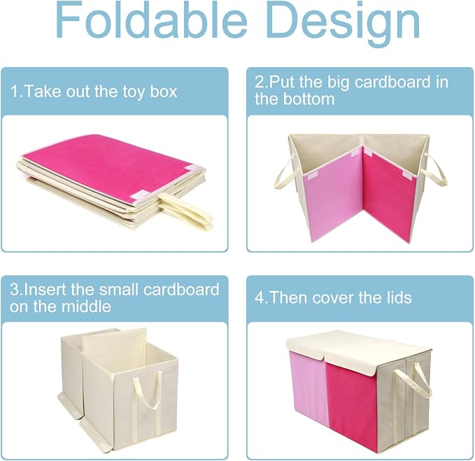 YOLOXO Toy Box Chest, Collapsible Sturdy Storage Bins with Lids, Extra Large Kids Toy Storage Organizer Boxes Bins Baskets for Kids, Boys, Girls, Nursery Room, Playroom, Closet (Pink)