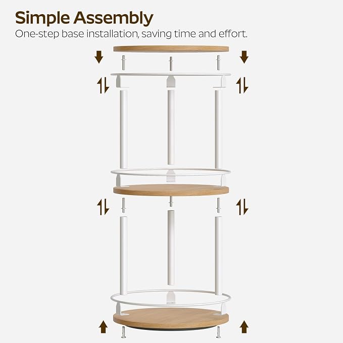 YATINEY 3-Tier Lazy Susan Organizer, Rotating Spice Rack, Spinning Organizer, Industrial Turntable Spice Rack Organizer for Cabinet, Kitchen Countertop, Pantry, White and Natural SR23WN