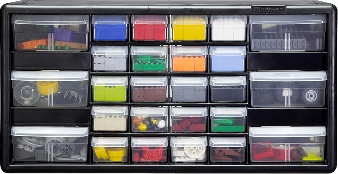 Akro-Mils 26-Drawer Plastic Storage Cabinet, 20"W x 6"D x 10"H, Black | Plastic Cabinet w/ Drawers for Garage Organization, Beads, Building Bricks Storage, Teacher Toolbox, Makeup Organizer, 10726