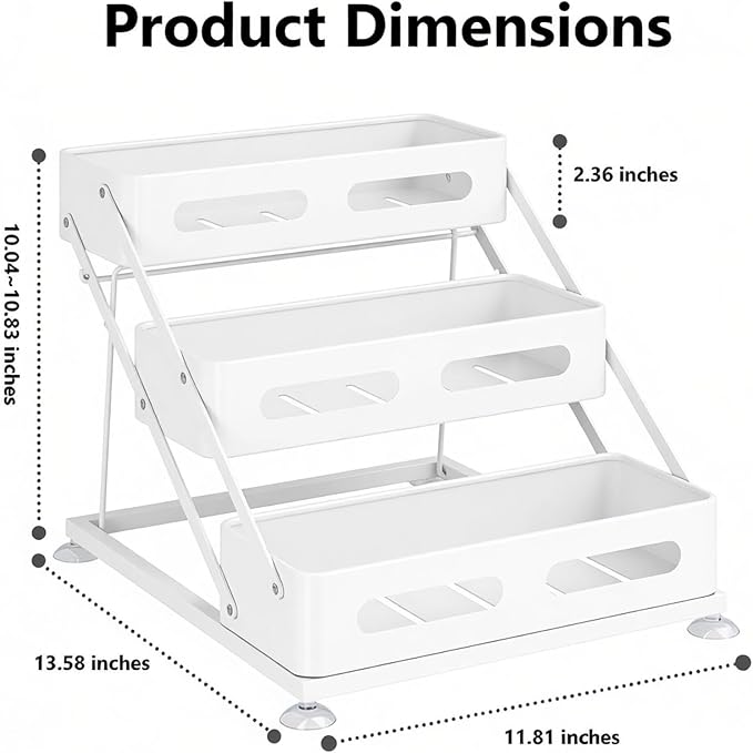 Ceetug 3 Tier Foldable Spice Rack, White | Iron, For Countertop, Kitchen Seasoning Organizer, For Cabinet