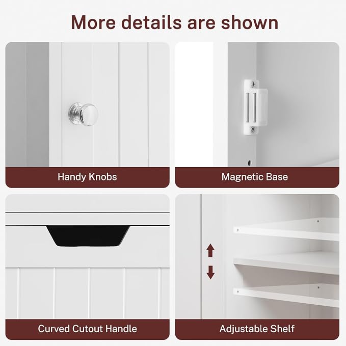 67" H Tall Bathroom Cabinet with 2 Doors & 1 Drawer, Narrow Bathroom Storage Cabinet with Adjustable Shelves, for Living Room, Entryway, Kitchen, White