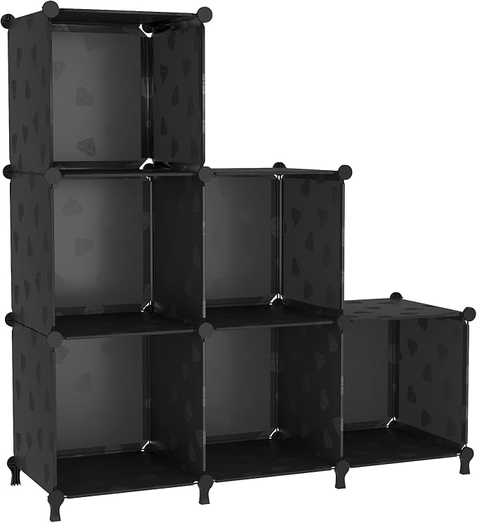 UNKU 6 Cube Storage Organizer, Closet Organizer Storage Shelves, Black | DIY Stackable Bookcase, Clothes Organizer Shelf for Closet, Bedroom, Living Room, Cabinet, Home, Office
