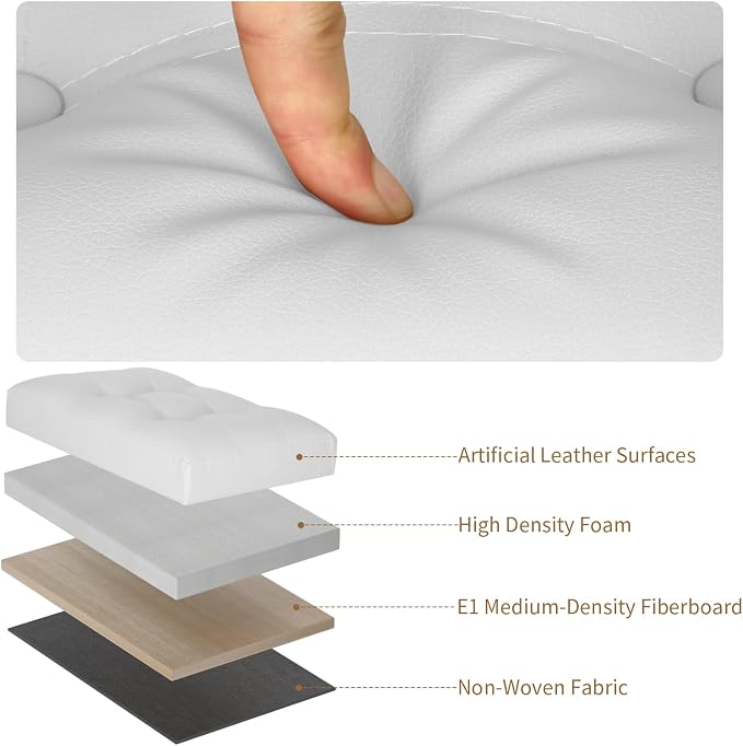 Ottoman with Storage. Folding Foot Stool with Thick Foam Padded Seat White | Leather Small Ottoman Foot Rest for Living Room Bedroom Dorm. Foot Stools Ottoman Side Pockets & Handles Designed, 17x13x13in