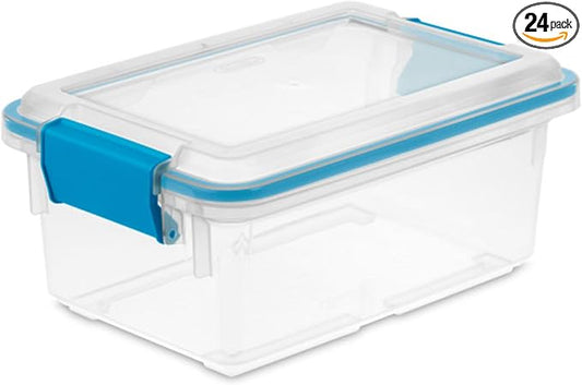 Sterilite 24-Pack Gasket Box, Weather-Resistant Storage Bins with Latching Lids, 7.5 Quart - Heavy-Duty Organizing Containers for Closet, Bathroom, and Office