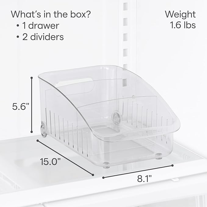 YouCopia RollOut Fridge Drawer 8”, Adjustable Bin Refrigerator Organizer