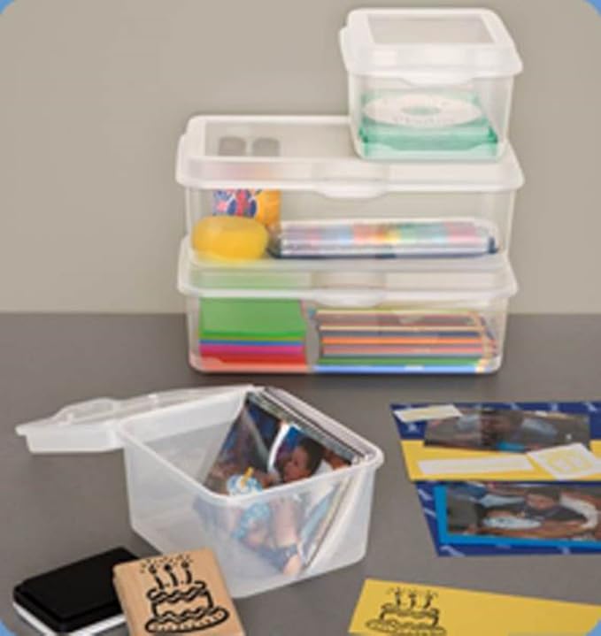 Sterilite FlipTop, Stackable Small Storage Bin with Hinging Lid, Plastic Container to Organize Desk at Home, Classroom, Office, Clear, (Pack of 12) | Bin with Hinged Lid, Stackable Multipurpose Organizer for Art & Craft Supplies, Accessories, Photos & ...