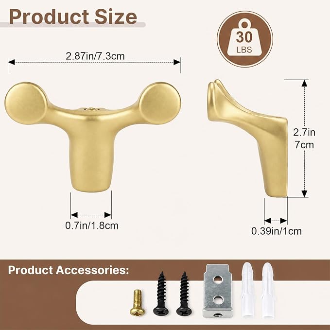 Coat Rack Wall Mount, Decorative Double Hanger Hooks, 4Pcs Gold Hook, Premium Zinc Alloy Y-Shaped/Antler Hooks for Towels, Bags, Hats, Cups & Keys, Ideal for Entryway, Bedroom, Bathroom, Kitchen