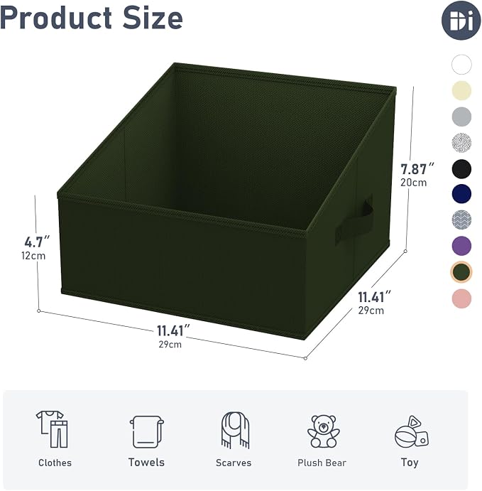 DIMJ Closet Storage Bins 6 Pack - Fabric Trapezoid Closet Organizer Bin, Foldable Storage Baskets for Shelves, Closet Shelf Organizer, Clothing Storage Box for Toys, Books, Towel, Clothes, Green