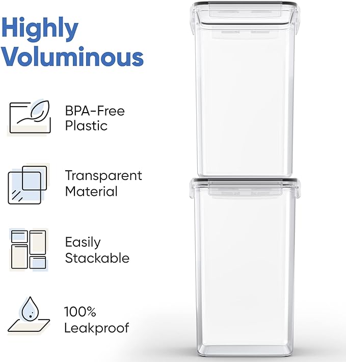 Chef's Path Extra Large Airtight Food Storage Containers with Lids, Pack of 2, 6.5L, 220Oz, Airtight Kitchen and Pantry Bulk Canisters for Flour, Sugar, Rice, and Baking Supplies - Transparent