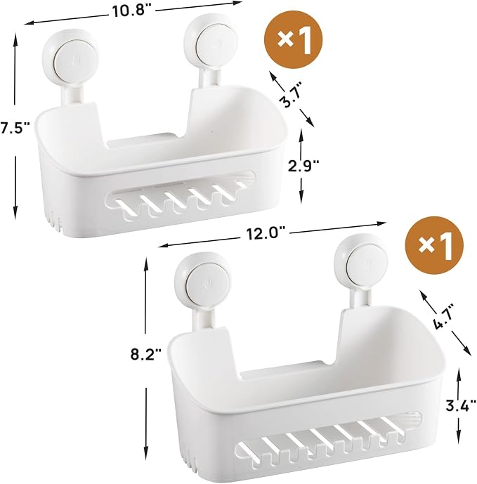 LEVERLOC Shower Caddy Suction Cup,Shower Organizer Bathroom Shelf,White M&L