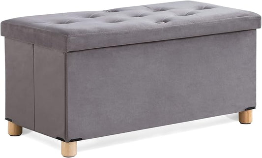 BRIAN & DANY 30 Inches Folding Storage Ottoman Bench, Ottoman with Storage for Living Room, with Wooden Feet and Lid, Grey