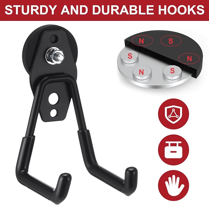 Landhoow 22 Pcs Large Magnetic Hooks Heavy Duty Garage Magnet Hooks Strong Storage Utility Magnetic Hangers with Anti Slip Rubber Coating for Indoor and Outdoor Hanging (Black)