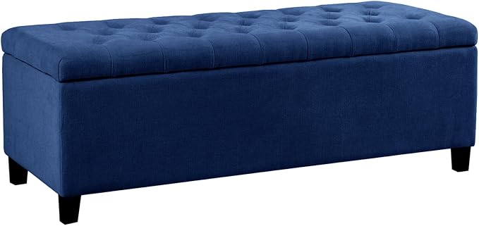 Madison Park 49" Upholstered Storage Bench, Button Tufted End of Bed Bench with Storage, Dual Spring Soft-Close Lid, Bedroom Bench for Queen King Bed, Entryway Living Room, Navy