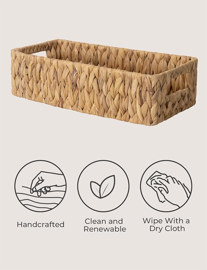 StorageWorks Toilet Paper Basket, Small Bathroom Basket Organizer | Water Hyacinth Wicker Baskets for Storage Hand Towels with Built-in Handles, Back of Toilet Basket for Bathroom Decor