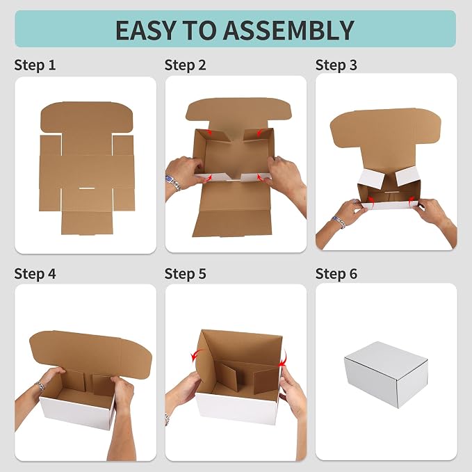 CRUGLA 9x6x4 White Shipping Boxes, 25 Pack Corrugated Mailer Boxes for Small Business Packaging, Quick Fold Cardboard Mailer with Round Seal Stickers