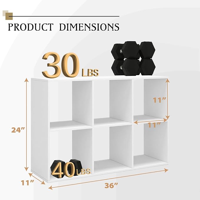 WannabeMyself【Sturdy Build&Easy Assembly】 6 Cube Storage Organizer with Anti-Tipping Kits,Reversible Open Back Book Shelf, Bookcase for Living Room,Bedroom,Entrance Hall,Office,24.1×11.4×35.9,White