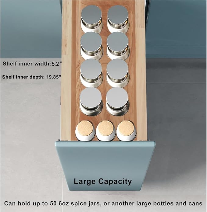 DINDON Pull Out Spice Rack Organizer for Cabinet, (6.5" W x 21.9" D x 25.2" H) Multi-Use Wood Pull Out Cabinet Organizer Slide Out Shelf Cabinet Storage for Kitchen, Pantry Organization