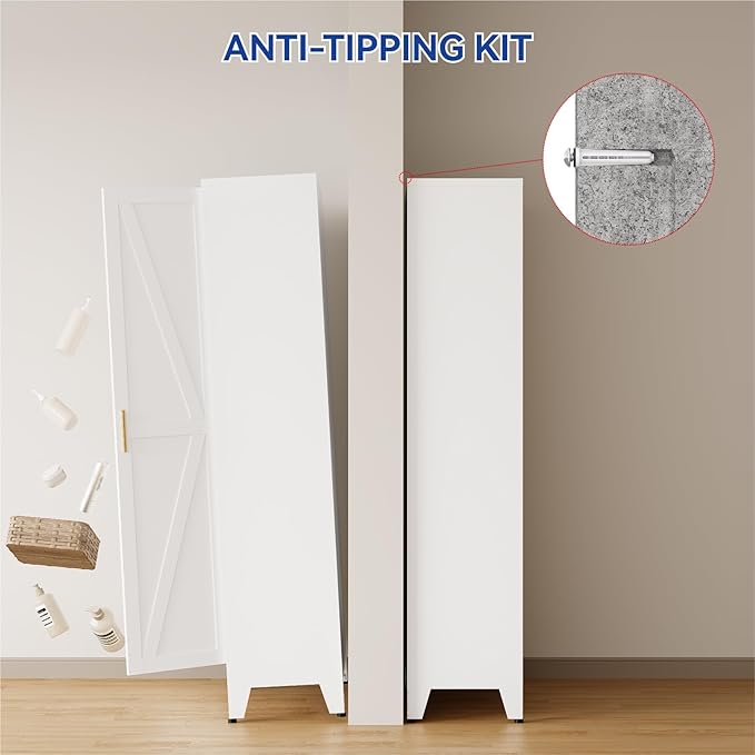 COFaR Metal Pantry Cabinet with Doors, Farmhouse 71'' Tall Storage Cabinet with 4 Adjustable Shelves, Kitchen Pantry Cabinet for Dinning Room, Laundry, Bathroom, Garage, White 5-Tier