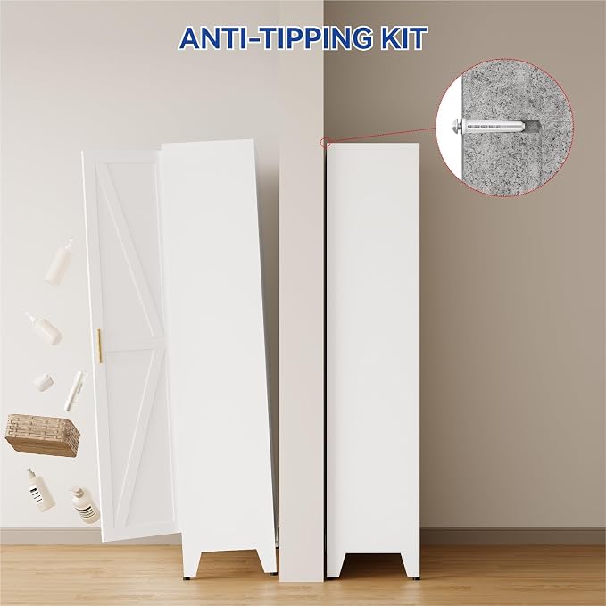 COFaR Metal Pantry Cabinet with Doors, Farmhouse 61'' Tall Storage Cabinet with 3 Adjustable Shelves, Kitchen Pantry Cabinet for Dinning Room, Laundry, Bathroom, Garage, White 4-Tier