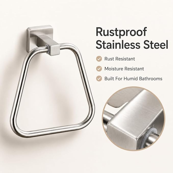 Brushed Nickel Towel Ring for Bathroom, Kitchen Bath Towel Holder Hangers Wall Mount Heavy Duty Stainless Steel