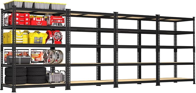 PrimeZone 5-Tier Garage Storage Shelves, Adjustable Metal Shelving, Black | 36" x 16" x 72", Heavy-Duty Metal Frame & Connectors, FSC MDF Boards, 2000 LBS Storage for Garage, Pantry & Closet, 4 PCS