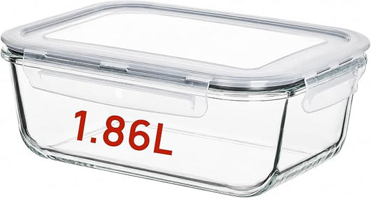 Vtopmart 1Pack 1860ml/63oz Large Glass Storage Container with Lids | Meal Prep Food Container Set with Snap Airtight Lid for Baking, Microwave, Oven, Leak Proof, Freezer, Dishwasher, BPA Free