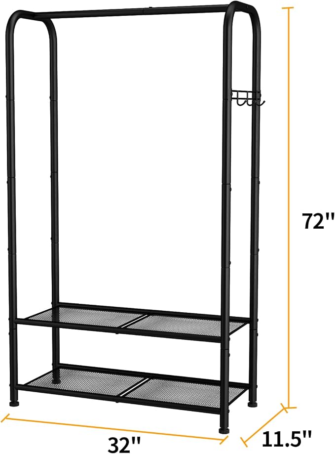 SINGAYE Wardrobe Standing Closet Clothing Rack With Shelf Hanging Clothes | Wardrobe Open Compact Small Metal Garment Hanger Stand Alone Free Standing Black Closet Rack Storage Organizer Heavy Duty