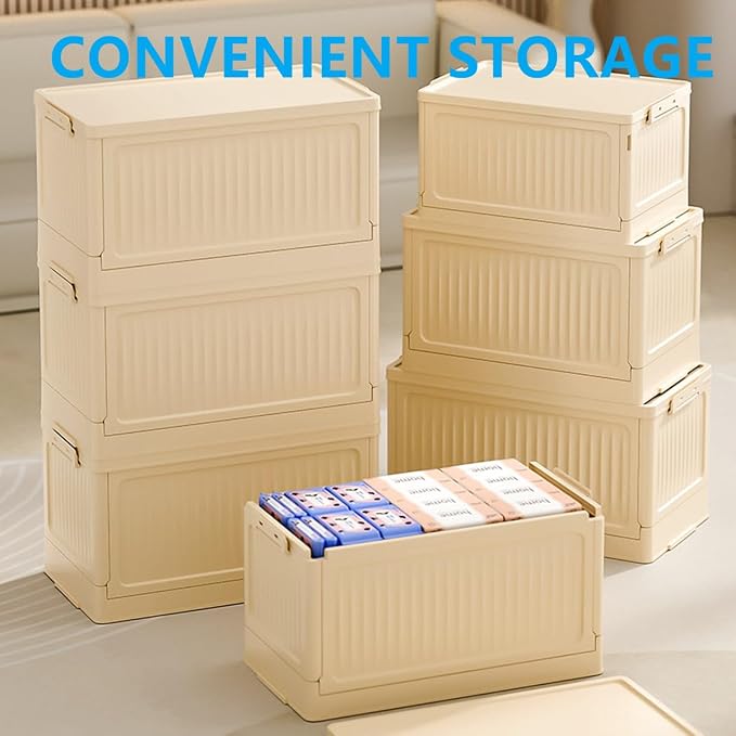Foldable Storage Bin with Lid, 1‑Pack Beige – Collapsible Storage Box Organizer for Closet, Clothes, Toys, Books, Documents