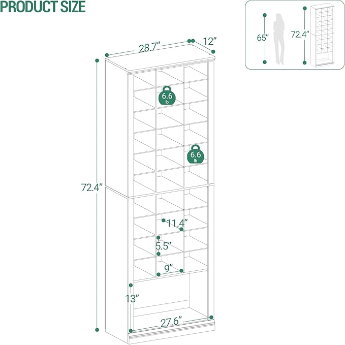 Hzuaneri 11 Tiers Shoe Storage Cabinet, Tall Shoes Cabinet with Cubby | Freestanding Wooden Shoe Organizer, 30-33 Pairs, Shoes Cubby Organizer for Entryway, Bedroom, White SR39303X