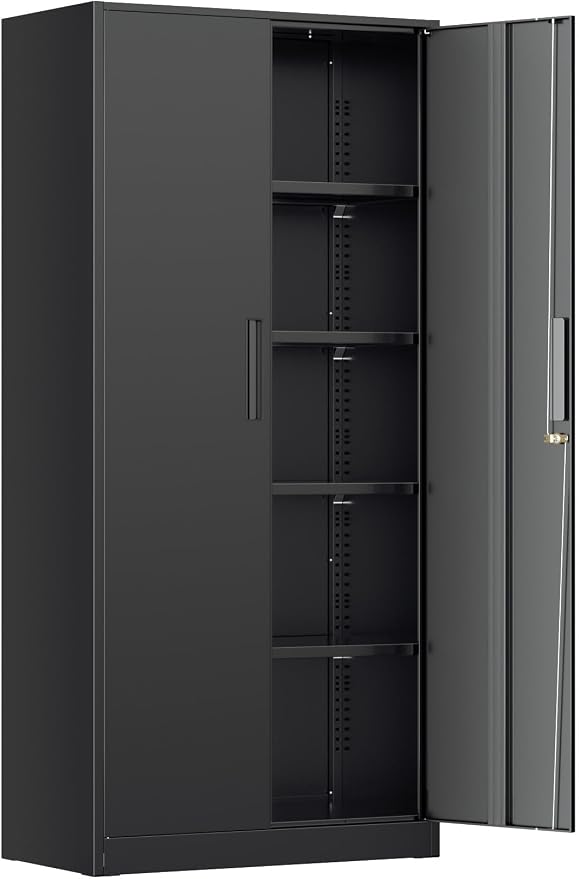 INTERGREAT Metal Storage Cabinet, 72” H Storage Cabinet with 2 Doors and 4 Adjustable Shelves for Office, Home, Garage, Pantry (Assembly Required, Black)