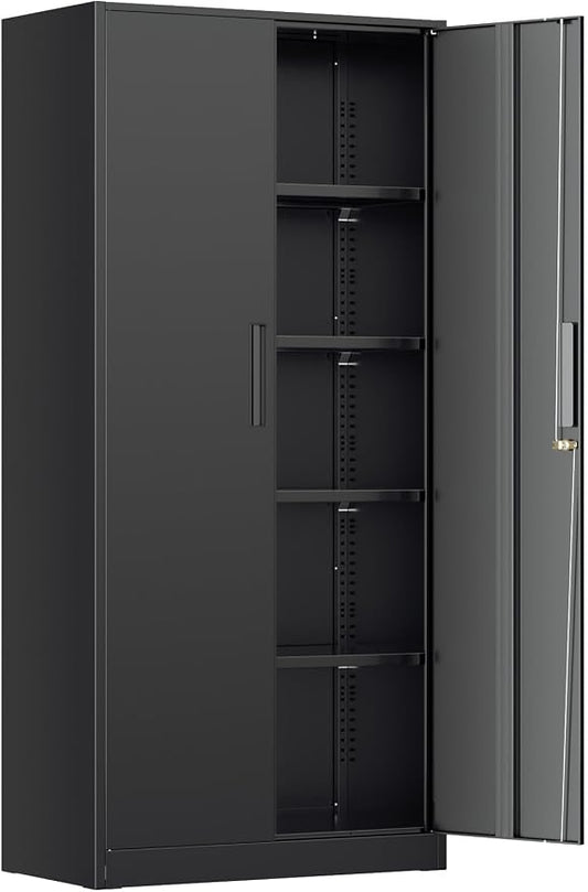INTERGREAT Metal Storage Cabinet, 72” H Storage Cabinet with 2 Doors and 4 Adjustable Shelves for Office, Home, Garage, Pantry (Assembly Required, Black)